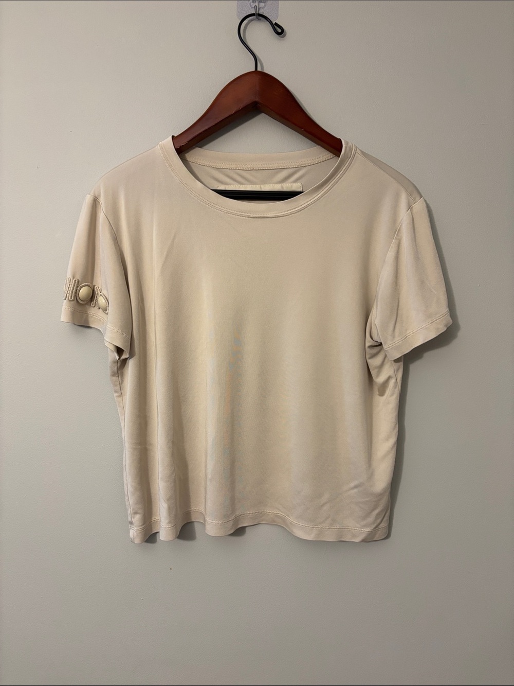 Marc Jacobs Cream Short Sleeve Tee with Embellished Sleeve